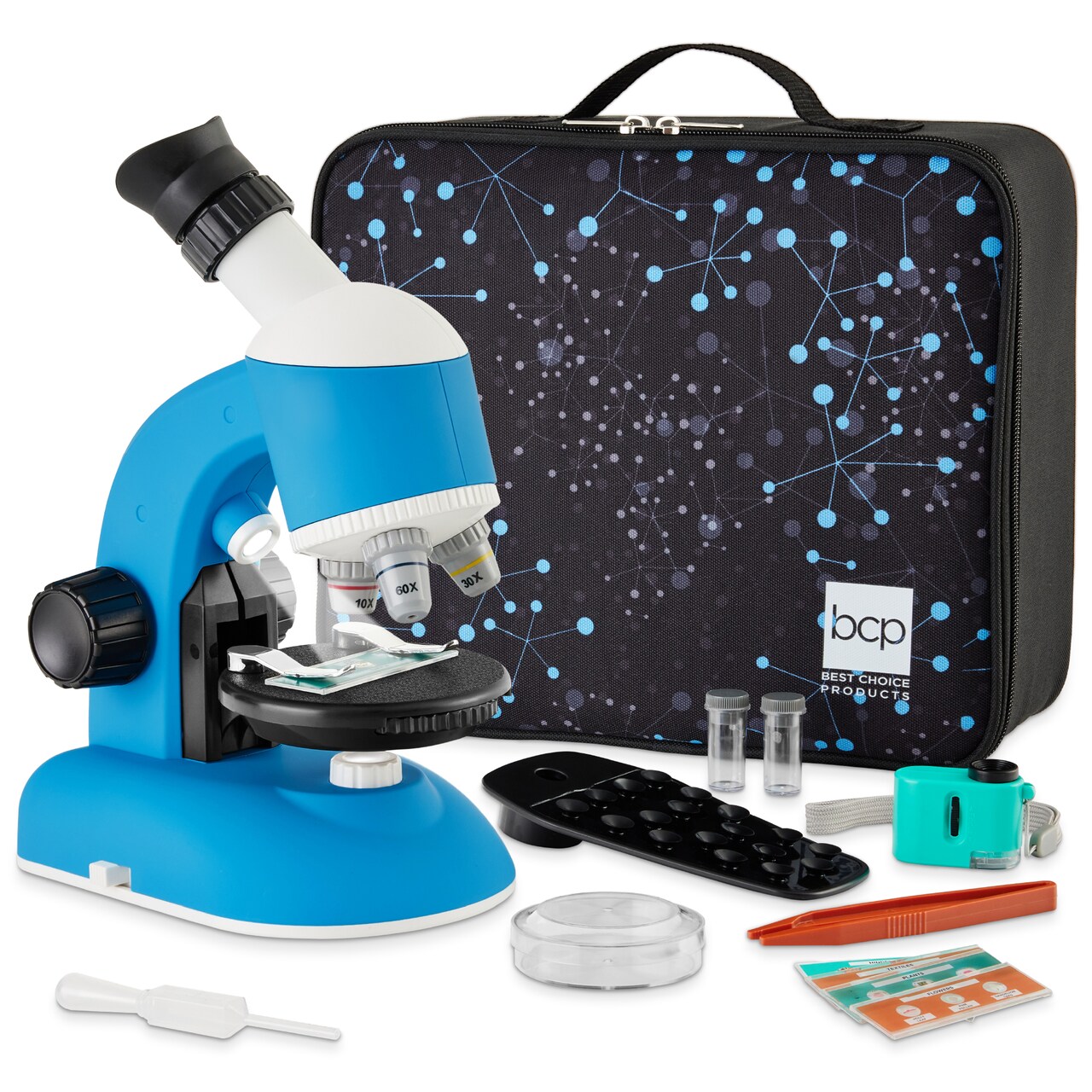 Best Choice Products Kids 30-Piece Microscope STEM Set w/ Carrying Case, Up To 1200x Zoom